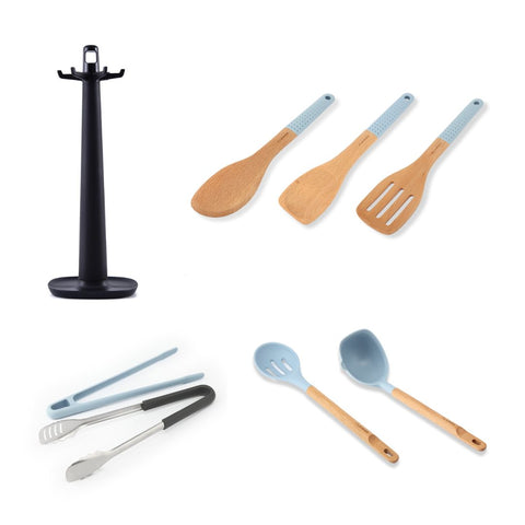 櫸木手柄烹飪工具與矽膠耐高溫用具,經過嚴格食品安全檢驗,廚房必備。