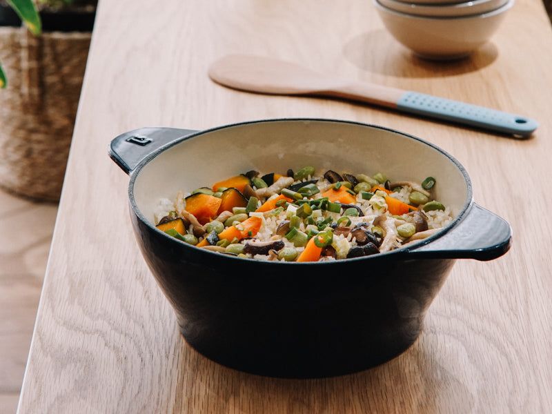 鮮菇南瓜炊飯 : 一鍋到底好簡單